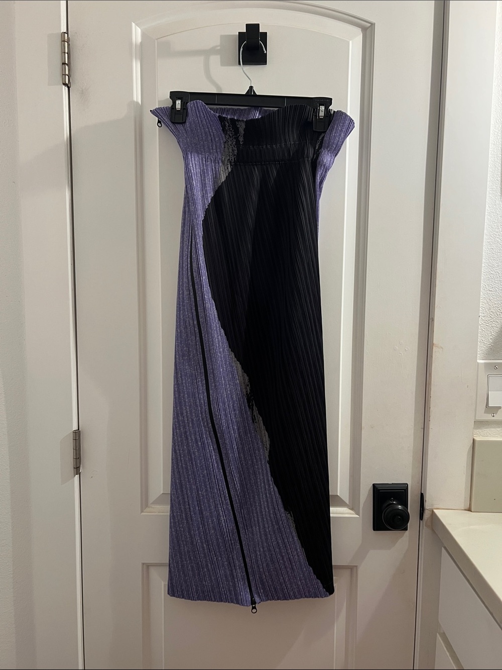 Issey Miyake Purple and Black Pleated Maxi Skirt - missing main/size label